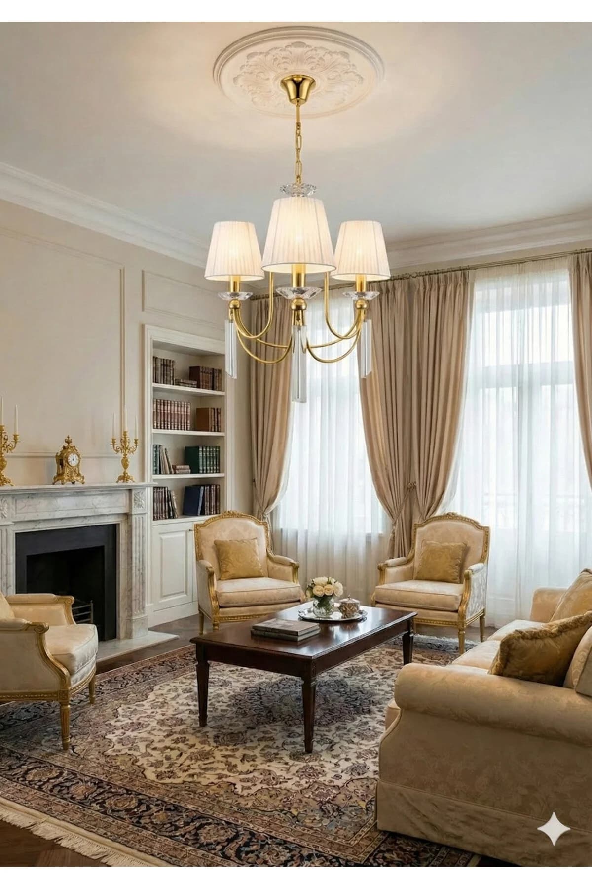 3 lü kontes gold renk şapkalı avize (TAM MONTAJLI) ( Led ampuller hediye )