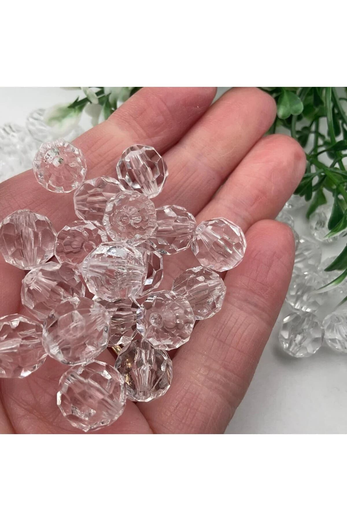 10 Adet 2 cm çapında Şeffaf Boncuk Kristal Avize Taşı (metal halka hediye)